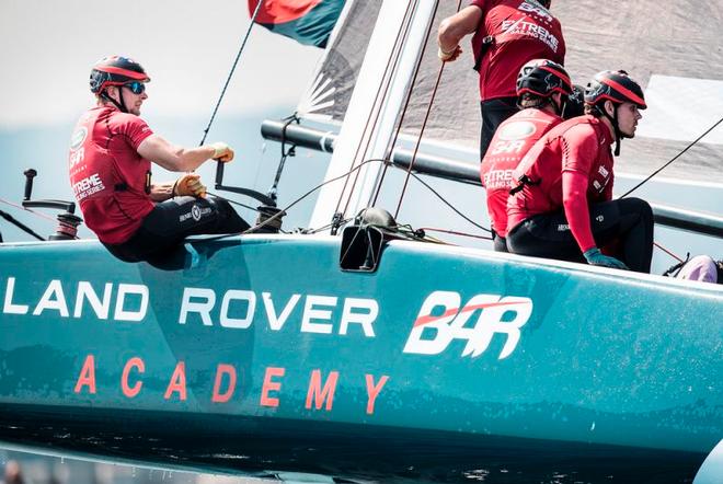 Act 4, Extreme Sailing Series Barcelona - Day 2 – Land Rover BAR Academy has enlisted the help of Giles Scott, an Olympic gold medalist and America’s Cup sailor, for the final stage. ©  Lloyd Images